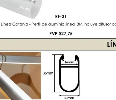 Línea Catania - Perfil de Aluminio Lineal 3M Incluye Difusor Opal - RF-21