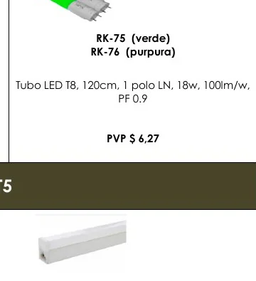 Tubo LED T8, 120CM, 1 Polo LN, 18W, 100LM/W, - RK-75