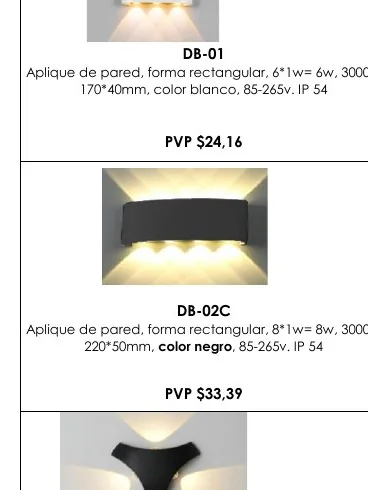 Aplique de Pared, Forma Rectangular, 6*1W= 6W, 3000K, - DB-01