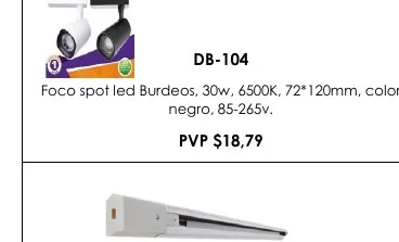 Foco Spot Led Burdeos, 30W, 6500K, 72*120MM, Color - DB-104