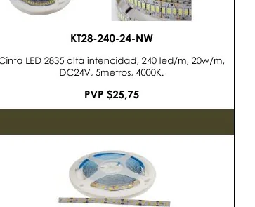 Cinta LED 2835 Alta Intencidad, 240 Led/m, 20W/M, - KT28-240-24-NW