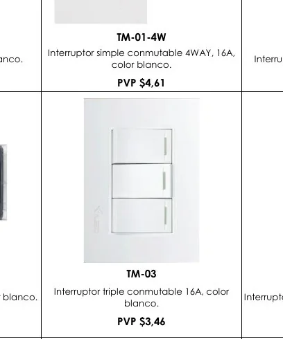 Interruptor Simple Conmutable 4WAY, 16A, - TM-01-4W