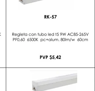 3000K Regleta con Tubo Led T5 9W AC85-265V - RK-57