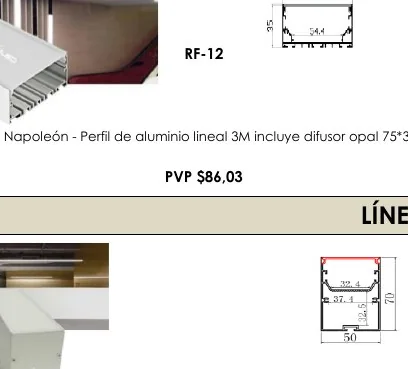 Línea Napoleón - Perfil de Aluminio Lineal 3M Incluye Difusor Opal 75*35MM - RF-12