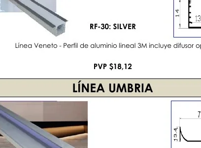Línea Veneto - Perfil de Aluminio Lineal 3M Incluye Difusor Opal - RF-30