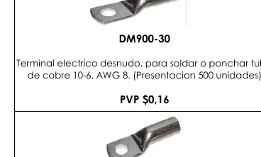 Terminal Electrico Desnudo, para Soldar O Ponchar Tubo - DM900-30