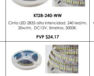 Cinta LED 2835 Alta Intencidad, 240 Led/m, Cinta - KT28-240-WW