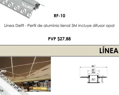Línea Delft - Perfil de Aluminio Lienal 3M Incluye Difusor Opal - RF-10