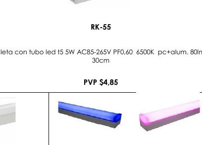 Regleta con Tubo Led T5 5W AC85-265V PF0,60 6500K Pc+alum. 80LM/W - RK-55