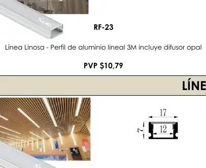 Línea Linosa - Perfil de Aluminio Lineal 3M Incluye Difusor Opal - RF-23