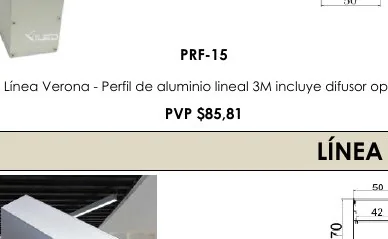 Línea Verona - Perfil de Aluminio Lineal 3M Incluye Difusor Opal. - PRF-15