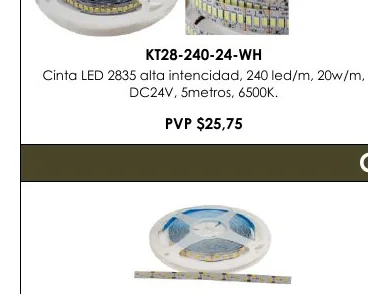 Cinta LED 2835 Alta Intencidad, 240 Led/m, 20W/M, - KT28-240-24-WH
