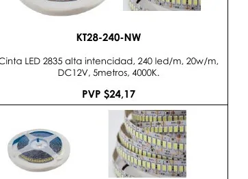 Cinta LED 2835 Alta Intencidad, 240 Led/m, 20W/M, - KT28-240-NW