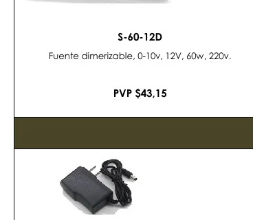 Fuente Dimerizable, 0-10V, 12V, 60W, 220V. - S-60-12D