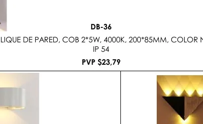 APLIQUE DE PARED, COB 2*5W, 4000K, 200*85MM, COLOR NEGRO, - DB-36