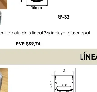 Perfil de Aluminio Lineal 3M Incluye Difusor Opal - RF-33