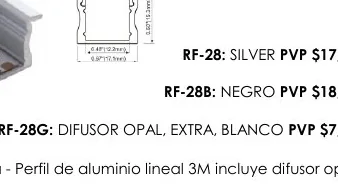 Toscana - Perfil de Aluminio Lineal 3M Incluye Difusor Opal - RF-28