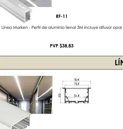 Línea Marken - Perfil de Aluminio Lienal 3M Incluye Difusor Opal - RF-11