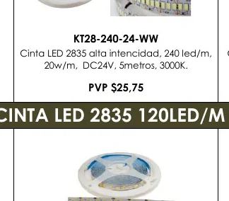 Cinta LED 2835 Alta Intencidad, 240 Led/m, Cinta - KT28-240-24-WW
