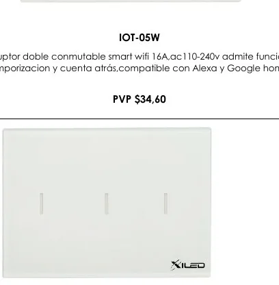 Interruptor Doble Conmutable Smart Wifi 16A,AC110-240V Admite Funcion - IOT-05W