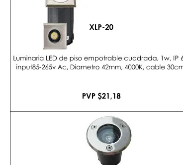 Luminaria LED de Piso Empotrable Cuadrada, 1W, IP 68, - XLP-20