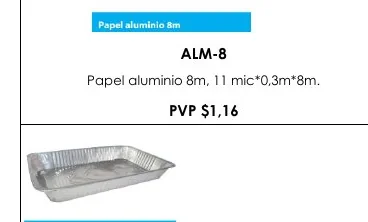 Papel Aluminio 8M, 11 MIC*0,3M*8M. - ALM-8