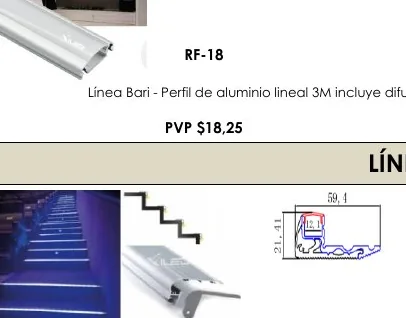 Línea Bari - Perfil de Aluminio Lineal 3M Incluye Difusor - RF-18