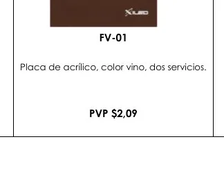 Placa de Acrílico, Color Vino, Dos Servicios. - FV-01