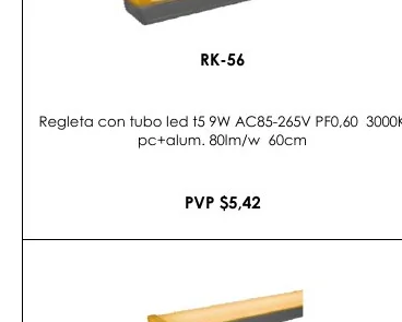 Regleta con Tubo Led T5 9W AC85-265V PF0,60 3000K - RK-56