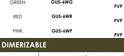 GREEN GU5-6WG - GU5-6WR
