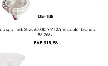 Foco Spot Led, 20W, 6500K, 95*127MM, Color Blanco, - DB-108