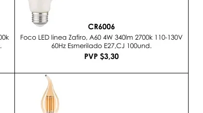 2700K Foco LED Linea Zafiro, A60 4W 340LM 2700K 110-130V - CR6006