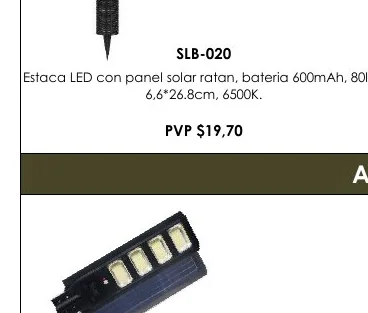 Estaca LED con Panel Solar Ratan, Bateria 600MAH, 80LM, - SLB-020