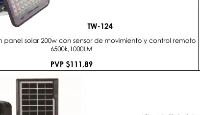 Con Panel Solar 200W con Sensor de Movimiento y Control Remoto - TW-124