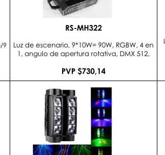 8/9 Luz de Escenario, 9*10W= 90W, RGBW, 4 en - RS-MH322