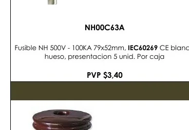 Fusible NH 500V - 100KA 79X52MM, IEC60269 CE Blanco - NH00C63A