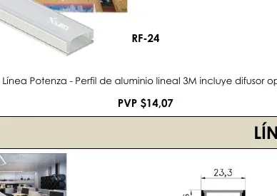 Línea Potenza - Perfil de Aluminio Lineal 3M Incluye Difusor Opal - RF-24