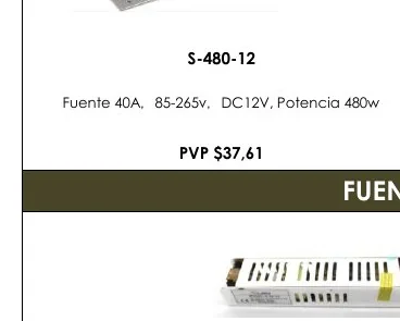 Fuente 40A ， 85-265V ， DC12V, Potencia 480W - S-480-12