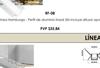 Línea Hamburgo - Perfil de Aluminio Lineal 3M Incluye Difusor Opal - RF-08