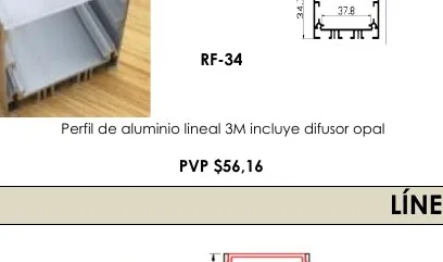 Perfil de Aluminio Lineal 3M Incluye Difusor Opal - RF-34