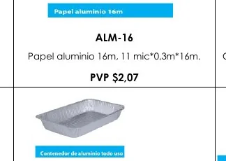 Papel Aluminio 16M, 11 MIC*0,3M*16M. Contenedor - ALM-16