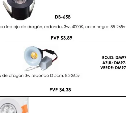 Foco Led Ojo de Dragón, Redondo, 3W, 4000K, Color Negro 85-265V - DB-65B
