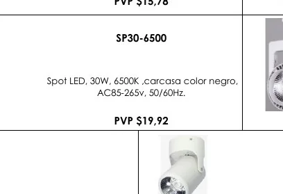 Spot LED, 30W, 6500K ,carcasa Color Negro, - SP30-6500