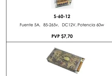 Fuente 5A , 85-265V , DC12V, Potencia 60W - S-60-12