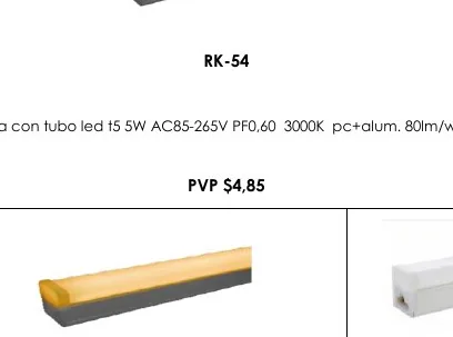 Regleta con Tubo Led T5 5W AC85-265V PF0,60 3000K Pc+alum. 80LM/W - RK-54