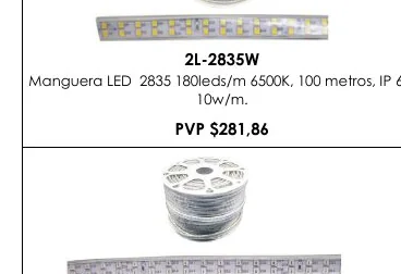Manguera LED 2835 180LEDS/M 6500K, 100 Metros, IP 65, - 2L-2835W