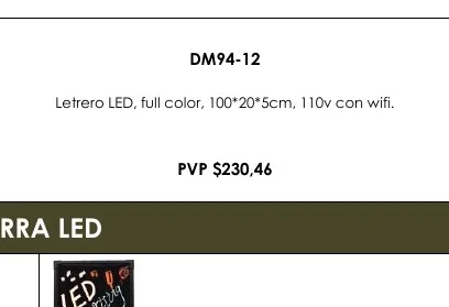 Letrero LED, Full Color, 100*20*5CM, 110V con Wifi. - DM94-12