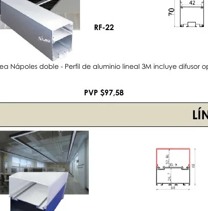 Línea Nápoles Doble - Perfil de Aluminio Lineal 3M Incluye Difusor Opal - RF-22