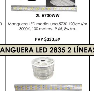 100 Manguera LED Media Luna 5730 120LEDS/M - 2L-5730WW