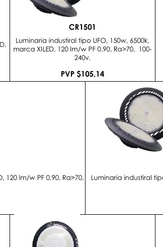 Luminaria Industiral Tipo UFO, 150W, 6500K, - CR1501